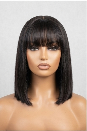 Peruca Lace Front Bob Liso com Franja - Preto Natural