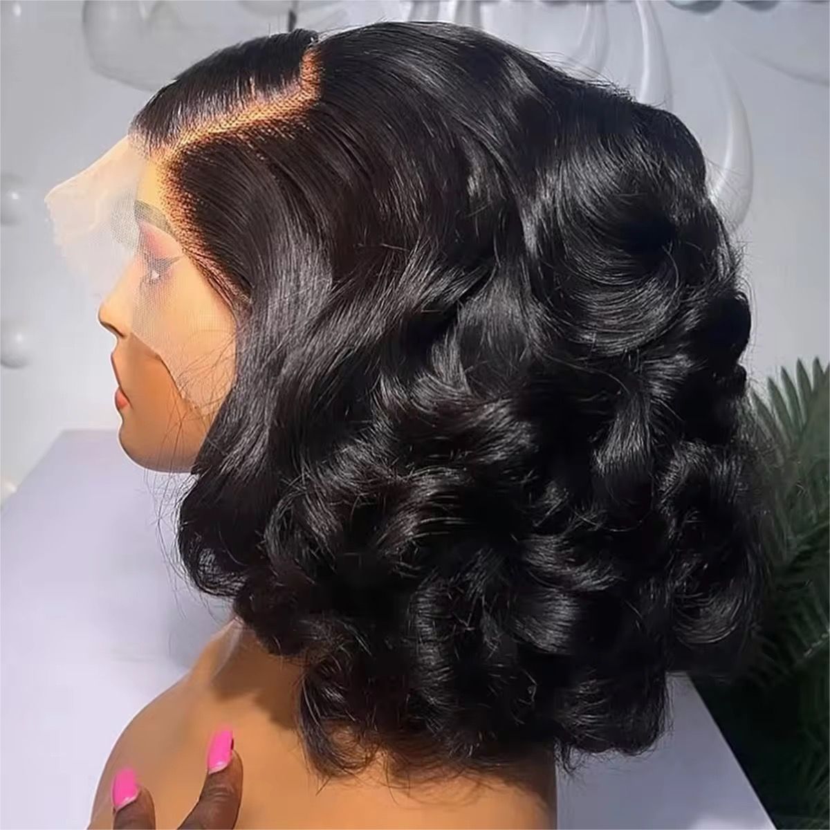 Lace Front Wig Bob Ondulado Elegance - Preto Natural
